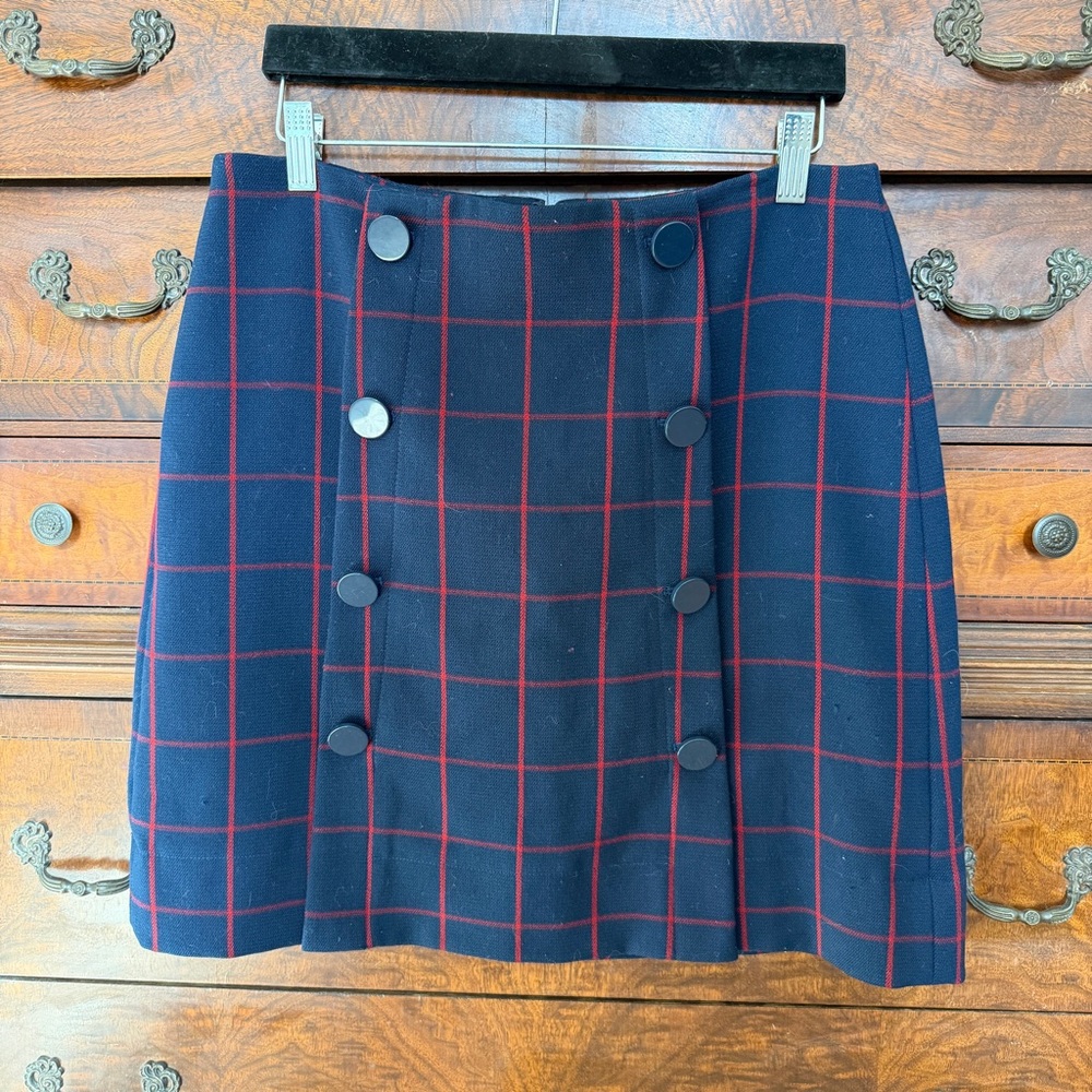 LOFT Navy and Burgundy Plaid Mini Skirt